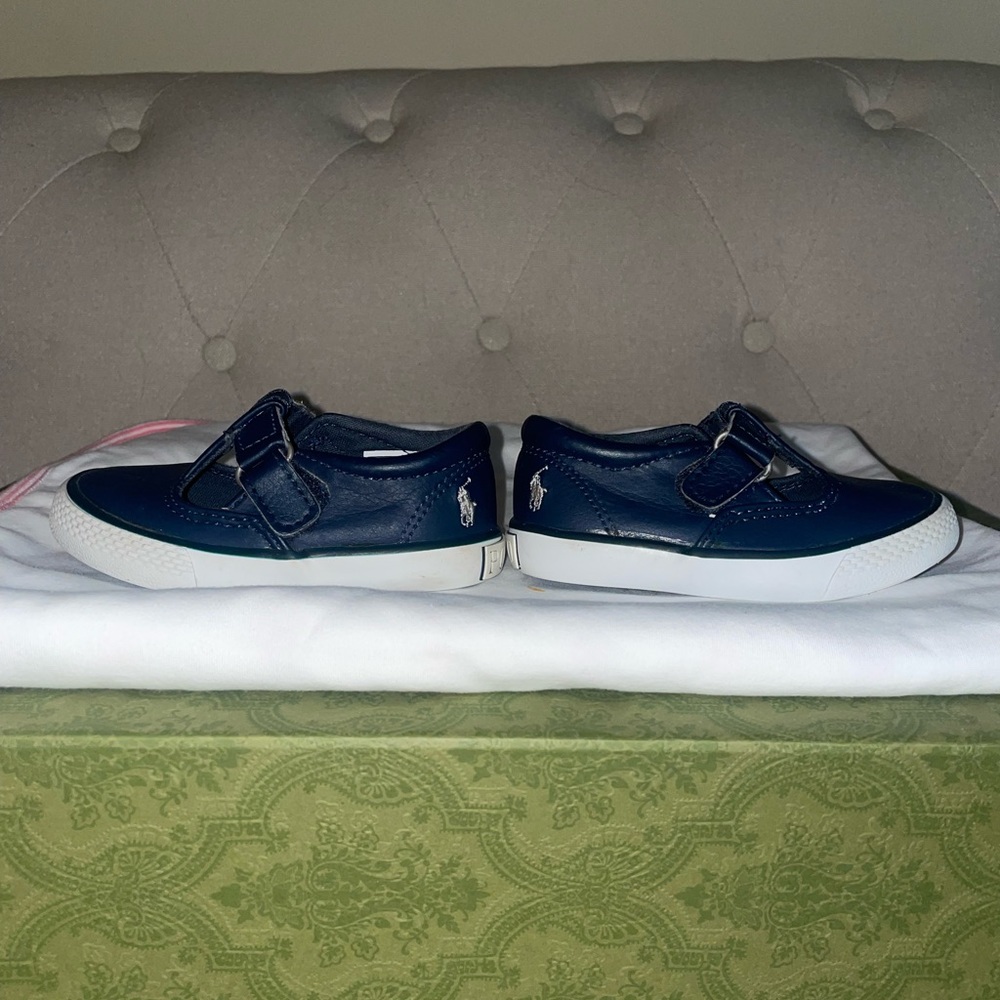 Polo Ralph Lauren Navy Blue Mary Jane Shoes w/ White Pony Logo Girls Size 5